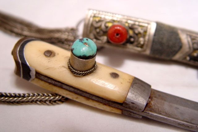 Tibetan Bone Handled &amp; Silver Sheath Dagger 19 Century