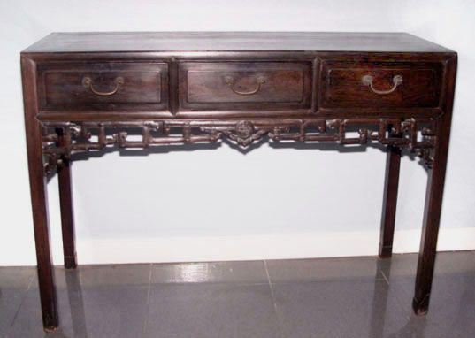 Rare Chinese Three Drawer Blackwood Hongmu Table-19th Century