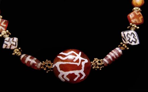 Ancient Pyu Deer Bead and Gold Necklace  - 100 AD to 500 AD