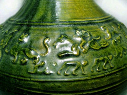 Chinese Han Green Glazed Vase with Hunting Scenes - 206 BC -220 AD