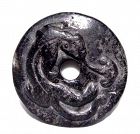 Chinese Black Han Dragon Jade Bi Disc - 206BC - 25AD