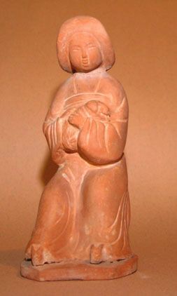 Rare Seated Tang Lady Cradling a Dog - 618 - 907 AD