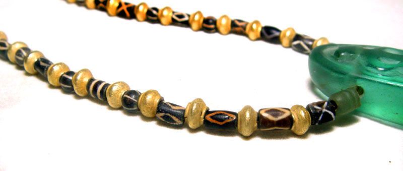 Pyu Glass Pendant Necklace with Agate and Gold Beads - 100 -500 AD