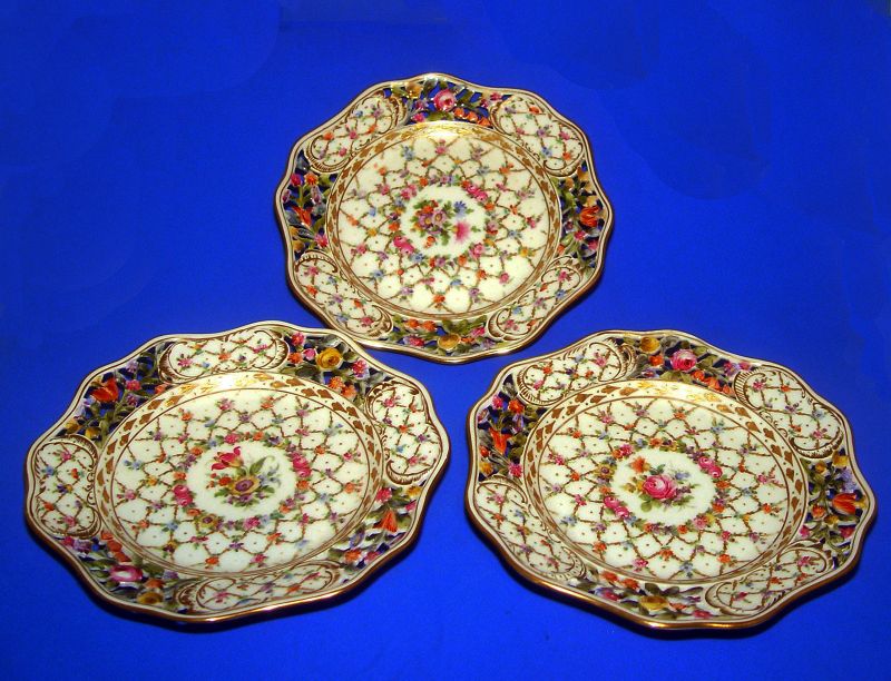3 Dresden Gilded Antique Handpainted Dessert Platters