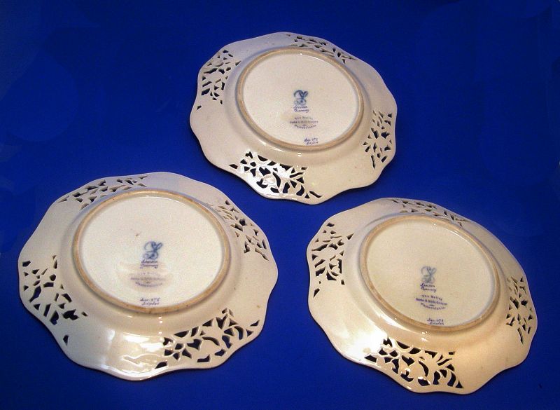 3 Dresden Gilded Antique Handpainted Dessert Platters