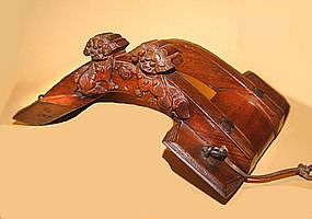 Chinese Huanghuali Saddle w/Two Lions-18th Century