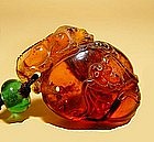 Chinese Amber Carved Bats & Mythical Beast
