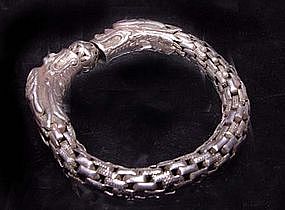 Chinese 2 Headed Silver Dragon Bracelet - Qing 19th C.