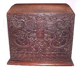 Chinese Blackwood Officials Chest w/Two Dragons-19th C.