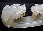 Chinese Jade Belt Hook with Two Dragons - 19th C.