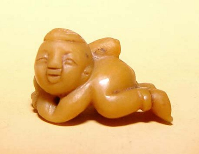 Chinese Jade Pendant of a Little Boy - Qing Dynasty