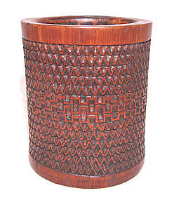 Chinese Bamboo Brush Pot w/Zigzag Pattern - Qing 18C.