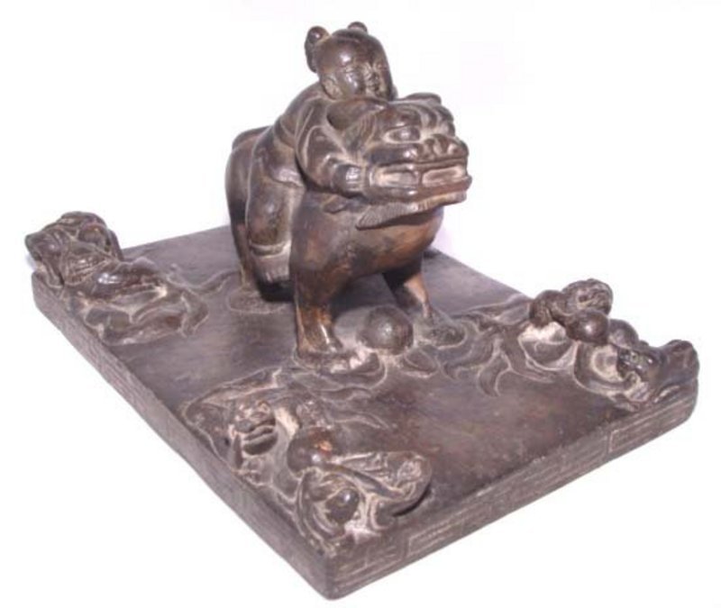 Chinese Weight w/Little Boy Riding a Foo Dog - 18th C.