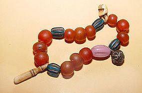 Chinese Bracelet of Glass,Ivory&Stone Beads -Tang-Ming