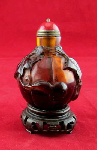 Fantastic - !9th Cent - Amber Peking Glass  - Snuff Bottle