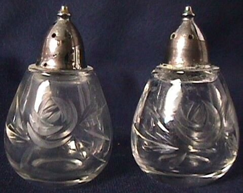 Fostoria Rose Crystal Shaker Pair