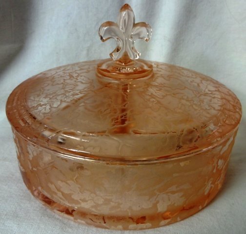 Oakleaf Rose Candy Box &amp; Cover Fostoria Glass