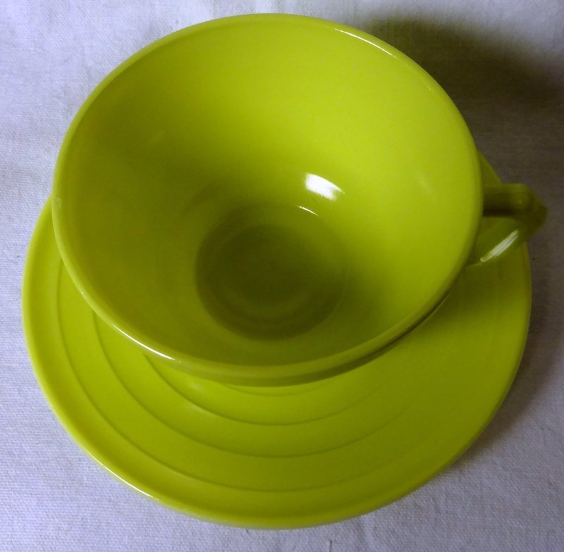 Moderntone Chartreuse Cup and Saucer Hazel Atlas