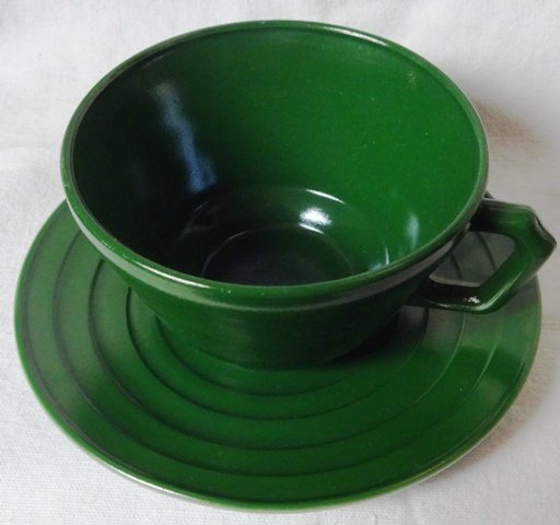 Moderntone Green Cup and Saucer Hazel Atlas Glass