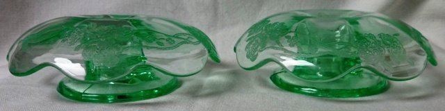 Nora Bird Green Candlestick Pair Paden City Glass