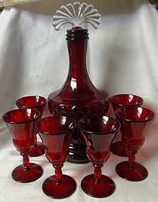 New Martinsville Glass Decanter and Wines Red