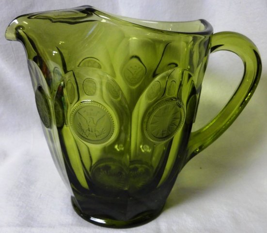 Coin Olive Green Pitcher Fostoria Glass Company