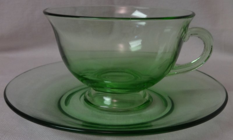 Pioneer Green Tea Cup &amp; Saucer Fostoria Glass Company