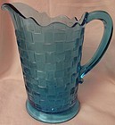 Basketweave Blue Pitcher 8.75" Co Operative Flint Glass Company