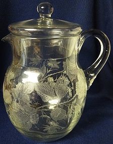 Rose Etched Crystal Pitcher & Lid 9.5"