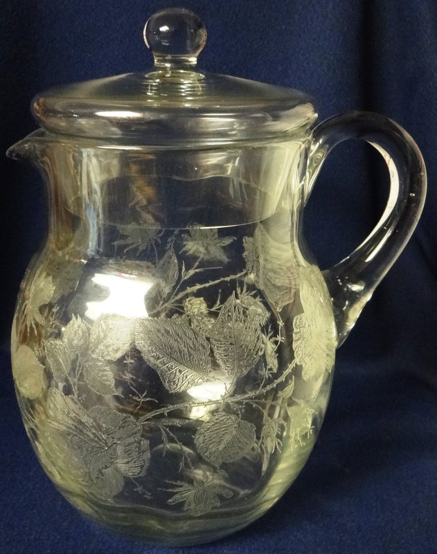 Rose Etched Crystal Pitcher &amp; Lid 9.5&quot;