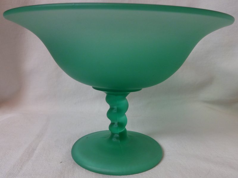 Compote Green Satin Twist Stem 5&quot; Tall Tiffin Glass Company