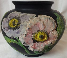 Poppy Vase 5" Black with Pink Corolene Tiffin Glass Company