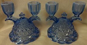Laced Edge Blue Opalescent Candlestick Pair Imperial Glass Company