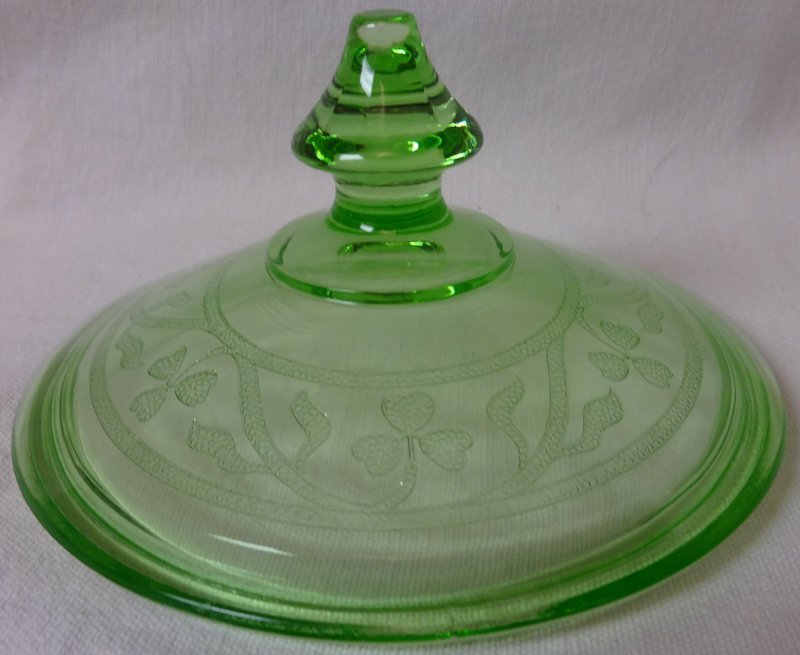 Cloverleaf Green Candy Lid Hazel Atlas Glass Company