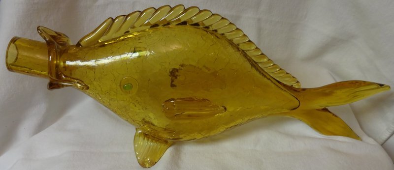 Crackle Glass Fish Amber 15&quot; x 6.5&quot;