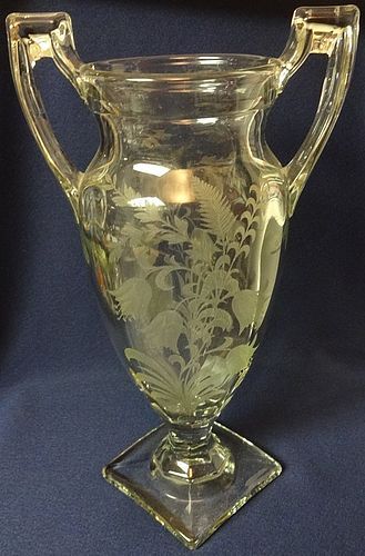 Fuchsia Crystal Urn 11.5" 2 Handled Trophy Tiffin Glass Company