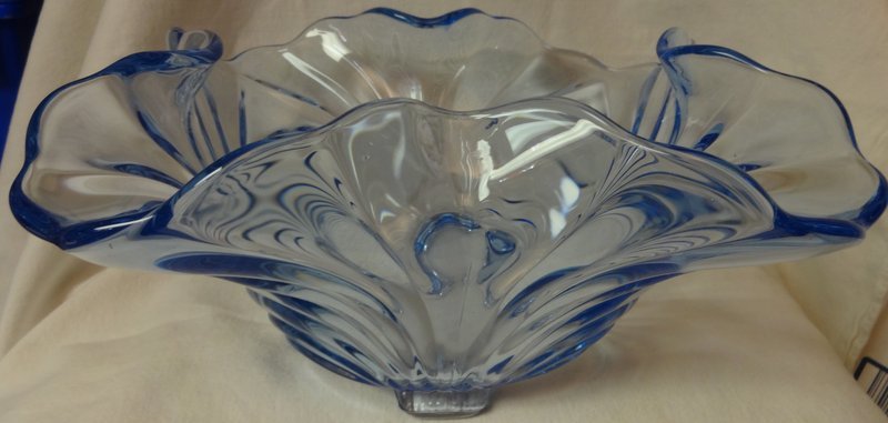 Cambridge Moonlight Blue Bowl 12&quot; 4 Footed Square Cambridge Glass