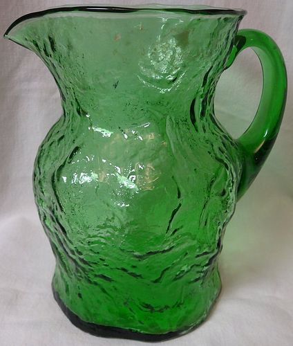 Crinkle Green Ockner Pitcher 8" Morgantown Glass Company