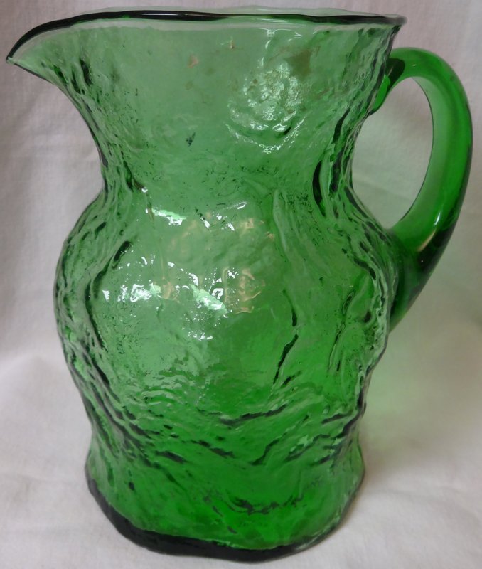 Crinkle Green Ockner Pitcher 8&quot; Morgantown Glass Company