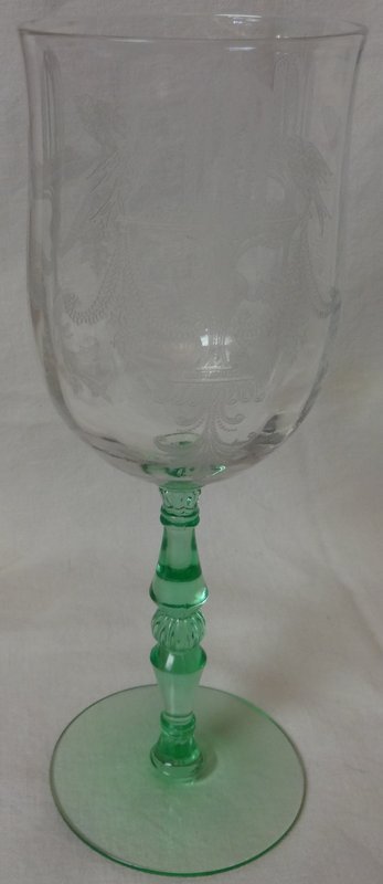 Fontaine Goblet Green &amp; Crystal 8.25&quot; Tiffin Glass Company