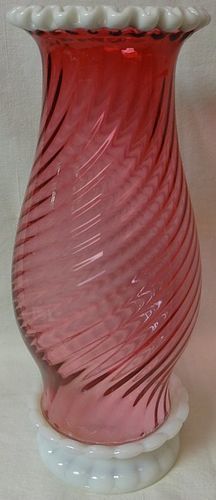 Ruby Snowcrest Hurricane Lamp #170 11.25" Fenton Art Glass Company