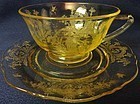 LaFleure Mandarin Yellow Cup and Saucer Tiffin Glass Company