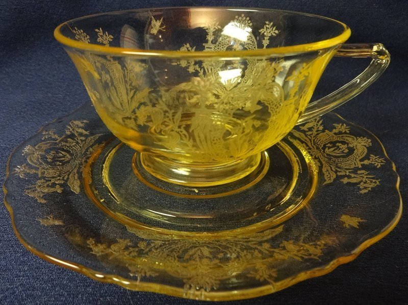 LaFleure Mandarin Yellow Cup and Saucer Tiffin Glass Company