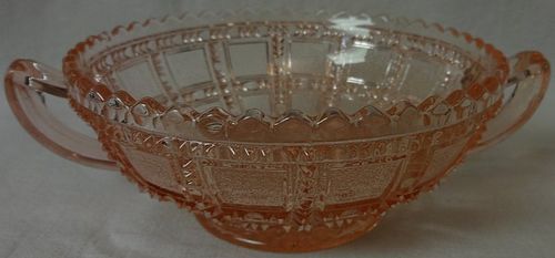 Beaded Block Pink Jelly Bowl 2 Handled Imperial Glass Company