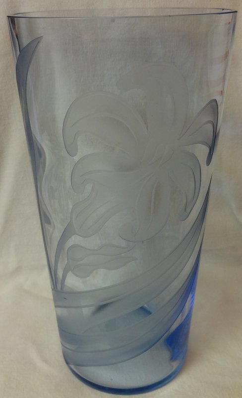Swedish Optic Copen Blue Vase 12&quot; Carved Magnolia Tiffin Glass Company