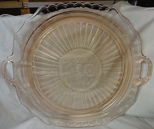 Mayfair Pink Cake Plate Handled 12" Hocking Glass Company