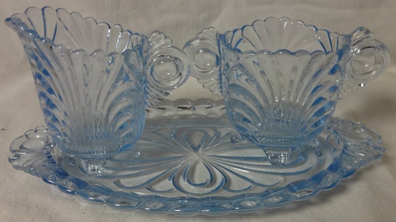 Caprice Moonlight Blue Creamer 3&quot; and Sugar 2.5&quot; on Tray #3 Cambridge