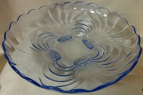 Caprice Moonlight Blue Shallow Bowl 13" 4 Footed #82 Cambridge Glass