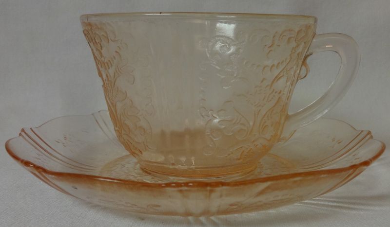 American Sweetheart Pink Cup &amp; Saucer Mac Beth Evans Glass Company