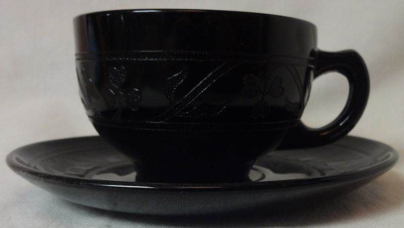 Cloverleaf Black Cup &amp; Saucer Hazel Atlas Glass Company